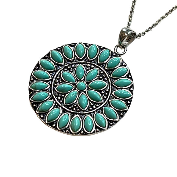 R. H. Macy  Sterling Silver & Turquoise Grid Circle Necklace - Picture 3 of 6